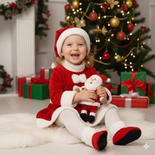 Tülü Akkoç Kız Bebek  Fiyonklu Noel Elbise Çıtçıtlı Patikli Şapkalı Yılbaşı Kostümü