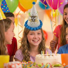 Dodomar 40 cm Baş Çevresi – 25 cm Mavi Varaklı Ponponlu Happy Birthday Doğum Günü Şapkası