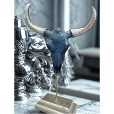 İki Cadı Tasarım Bufalo Boynuz Kaideli Dekoratif Polyester Obje, Masaüstü Dekor Ürünü