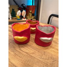 İki Cadı Tasarım Penguen Dudak El Yapımı Seramik Üçlü Kupa Seti