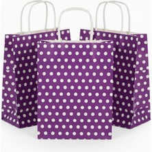 Esila Kağıtçılık 1.kalite 18X8X24 cm (3 Adet) Mor Renk Beyaz Benekli Puantiyeli Kraft Kağıt Çanta, Hediye Poşeti