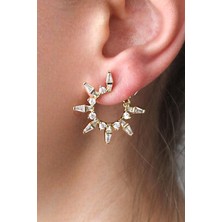 Nenya Vıp Çelik 14K Altın Kaplama Zirkon Taşlı Güneş Küpe