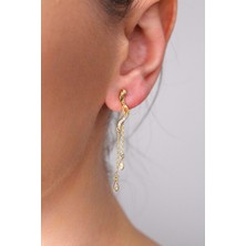 Nenya Vıp Çelik 14K Altın Kaplama Zirkon Taş Işlemeli Minimal Sallantılı Küpe