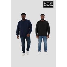 Superlife Erkek Büyük Beden Ikili Bisiklet Yaka 2’li Set -Rahat Kalıp Ince Sweatshirt SPR26BSW956+2