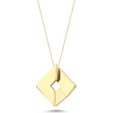 Zeya Kuyumculuk 14 Ayar Altın Kesit Detaylı Kare Plaka Kolye