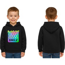 Sedirli Unisex Smile Baskılı Çocuk Swaetshirt Kapşonlu 3 Iplik Şardonlu