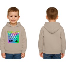 Sedirli Unisex Smile Baskılı Çocuk Swaetshirt Kapşonlu 3 Iplik Şardonlu