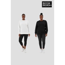 Superlife Kadın Büyük Beden Bisiklet Yaka 2’li Set-Rahat Kalıp Ince Sweatshirt SPR26BSWK956+2