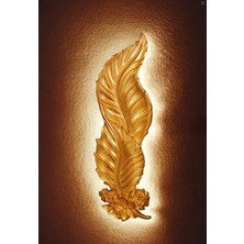 İki Cadı Tasarım LED Aydınlatmalı Tüy Aplik, Güllü Yaprak Aplik, Gold-Altın Renkli 85CM Dev Boy Tüy Aplik