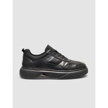 Cabani %100 Deri Siyah Taban Armalı Erkek Sneaker Ayakkabı