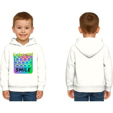 Sedirli Unisex Smile Baskılı Çocuk Swaetshirt Kapşonlu 3 Iplik Şardonlu