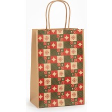 Esila Kağıtçılık 1.kalite 18X8X24 cm 5’li Yılbaşı Konseptli Kraft Kağıt Çanta Hediye Poşeti Hediye Paketi Kraft Çanta