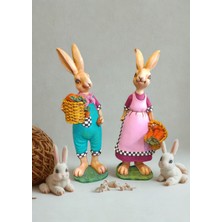 İki Cadı Tasarım Bahçe Çiftçi Tavşan Set 62CM Heykel Biblo Dekoratif Bahçe Obje
