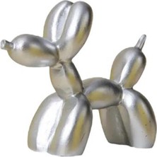 İki Cadı Tasarım Gümüş Renkli Balon Köpek, Hediyelik, Ev Ofis Dekoratif Obje, Biblo - 20CM x 17CM