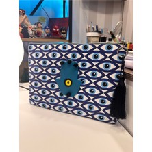İki Cadı Tasarım Nazarlık Desenli Seramik Detaylı Clutch Çanta