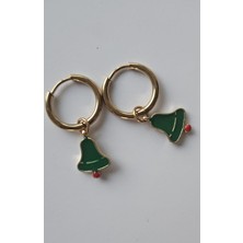 Mith Sb Takı Yılbaşı Temalı Yeşil Çan Paslanmaz Çelik Halka Küpe- Gold