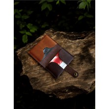 Kalkan Deri El Yapımı Hakiki Deri Kartlık - Kahverengi & Gold