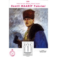 2026 Büyük Boy Saatli Maarif Takvimi Yılın Ansiklopedisi 12X16 cm Ebat Yapraklı Duvar Takvim Atatürk Arka Kartonlu