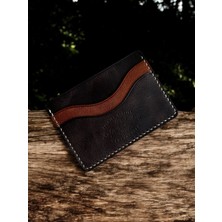 Kalkan Deri El Yapımı Hakiki Deri Kartlık - Kahverengi ve Taba Renk, Minimalist 5 Bölmeli Tasarım