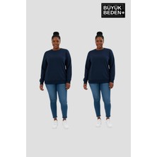 Superlife Kadın Büyük Beden Bisiklet Yaka 2’li Set-Rahat Kalıp Ince Sweatshirt SPR26BSWK956+2