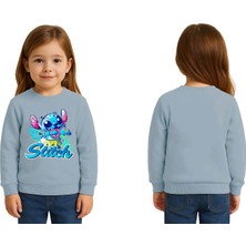 Sedirli Unisex Stitch Baskılı Çocuk Swaetshirt 3 Iplik Şardonlu