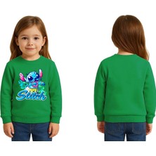 Sedirli Unisex Stitch Baskılı Çocuk Swaetshirt 3 Iplik Şardonlu
