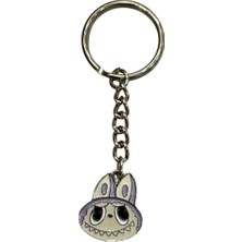 Herşey Nota Mor Renkli Üzgün Modlu Labubu Kafa Figürlü Unisex Anahtarlık – Duygusal, Tatlı ve Eğlenceli Tasarım