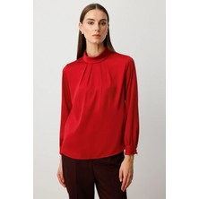 Ekol Kadın Önü Pileli Dantel Detaylı Bluz 3059 K.kırmızı
