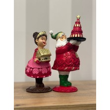 İki Cadı Tasarım Noel Baba ve Noel Anne Biblo Seti – Yılbaşı Dekoratif Obje | El Yapımı Polyester