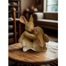 İki Cadı Tasarım Tavşan Sarılan Çift Mini Heykel Dekoratif Polyester Obje