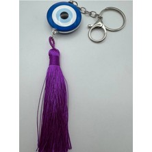 Herşey Nota Cam Nazar Boncuklu Mor Püsküllü Anahtarlık – Şık ve Koruyucu Hediyelik Tasarım