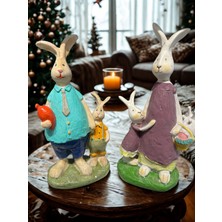 İki Cadı Tasarım Anne Kız - Baba Oğul Tavşan Biblo Set, Dekoratif Polyester Obje