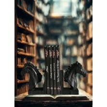 İki Cadı Tasarım Şık ve Dekoratif, Siyah Renkli, 2'li At Detaylı Kitap Tutucu Seti