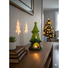 İki Cadı Tasarım Çam Ağacı Mumluk Tealight Seramik Dekoratif Obje - 20X11CM