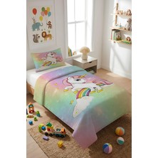 Dolce Mariee Unicorn Desenli Kadife Kumaş Çocuk Yatak Örtüsü Seti (2 Parça) TKY0022