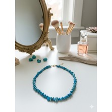 İki Cadı Tasarım Doğal Taşlı Paslanmaz Gold Çelik Zincirli Tasarım Kolye