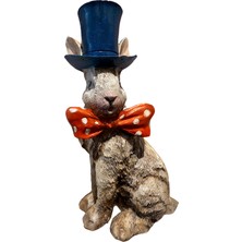 İki Cadı Tasarım Şapkalı Tavşan Dekoratif Polyester Obje, Biblo