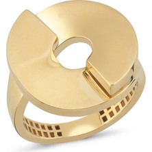 Zeya Kuyumculuk 14 Ayar Altın Kesit Detaylı Daire Plaka Yüzük