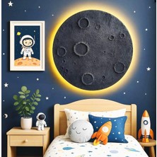 İki Cadı Tasarım Ay Yüzeyi Led’li 90 cm Duvar Pano | El Yapımı Doğal Dekor