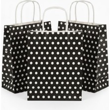 Esila Kağıtçılık 1.kalite 18X8X24 cm (3 Adet) Siyah Renk Beyaz Benekli Kraft Kağıt Çanta,hediye Poşeti,hediye Paketi