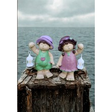 İki Cadı Tasarım Bahçe Heykeli Cüce 2'li Set Biblo