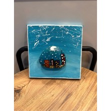 İki Cadı Tasarım Doğal Taş Detaylı Mini Tual Tablo 15X15 - Mavi Gece