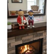 İki Cadı Tasarım Tedy Şapkalı ve Ceketli Sevimli Ayıcık Biblo Seti, 2' Li Dekoratif Obje