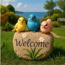 İki Cadı Tasarım Welcome 3 Lü Kuş Büyük Boy Dekoratif Biblo , Ev , Bahçe Dekor Heykel