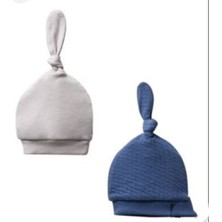 Ozz Baby Yeni Doğan Üstten Bağlamalı 2' Li Set  Bebek Şapkası (0-3 Ay) Organik Pamuk