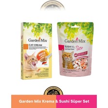 Garden Mix Ördek + Malt Kedi Krema Ödül Maması 5x15 gr & Garden Mix Kuzu Etli Sushi Kedi Ödül Maması 60 gr - Kedi Ödül Maması Seti
