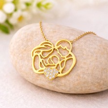 Oro Bravo 14 Ayar Altın Kalp Detaylı Aİle Kolye, Anne ve Bebek Kolye