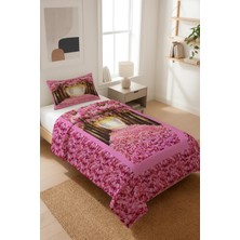 Dolce Mariee Pembe Ağaç Desenli Kadife Kumaş Kapitoneli Tek Kişilik Yatak Örtüsü Seti (2 Parça) TKY0048