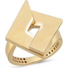 Zeya Kuyumculuk 14 Ayar Altın Kesit Detaylı Kare Plaka Yüzük