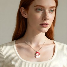 Bengü Accessories Noel Baba Tasarımlı  Yılbaşı Kolyesi 925 Ayar Gümüş Zincirli